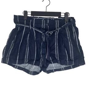 Rewash Brand Womens Shorts Size 28 Blue Striped Linen Blend Belted Casual Wear